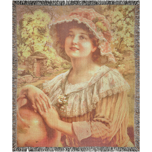 100% cotton Victorian Lady design design woven blanket, 50 x 60 or 60 x 80in, COUNTRY SPRING
