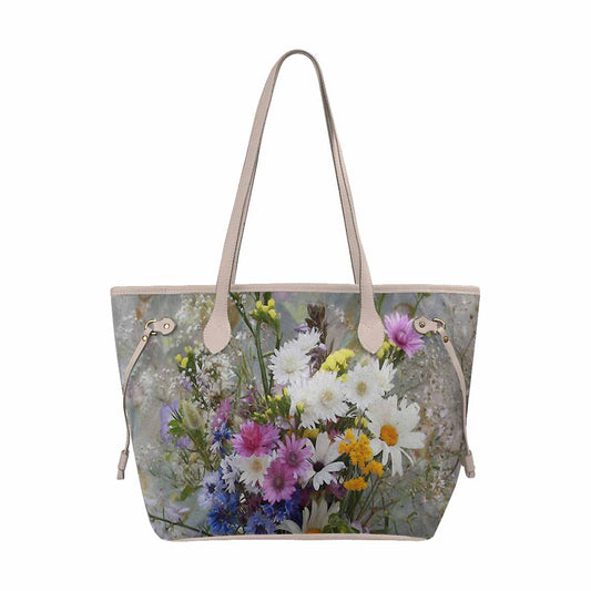 Vintage Floral Handbag, Classic Handbag, Mod 1695361 Design 02, BEIGE/TAN TRIM