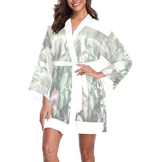 Vintage Floral Kimono Robe, Black or White Trim, Sizes XS to 2XL, Design 23