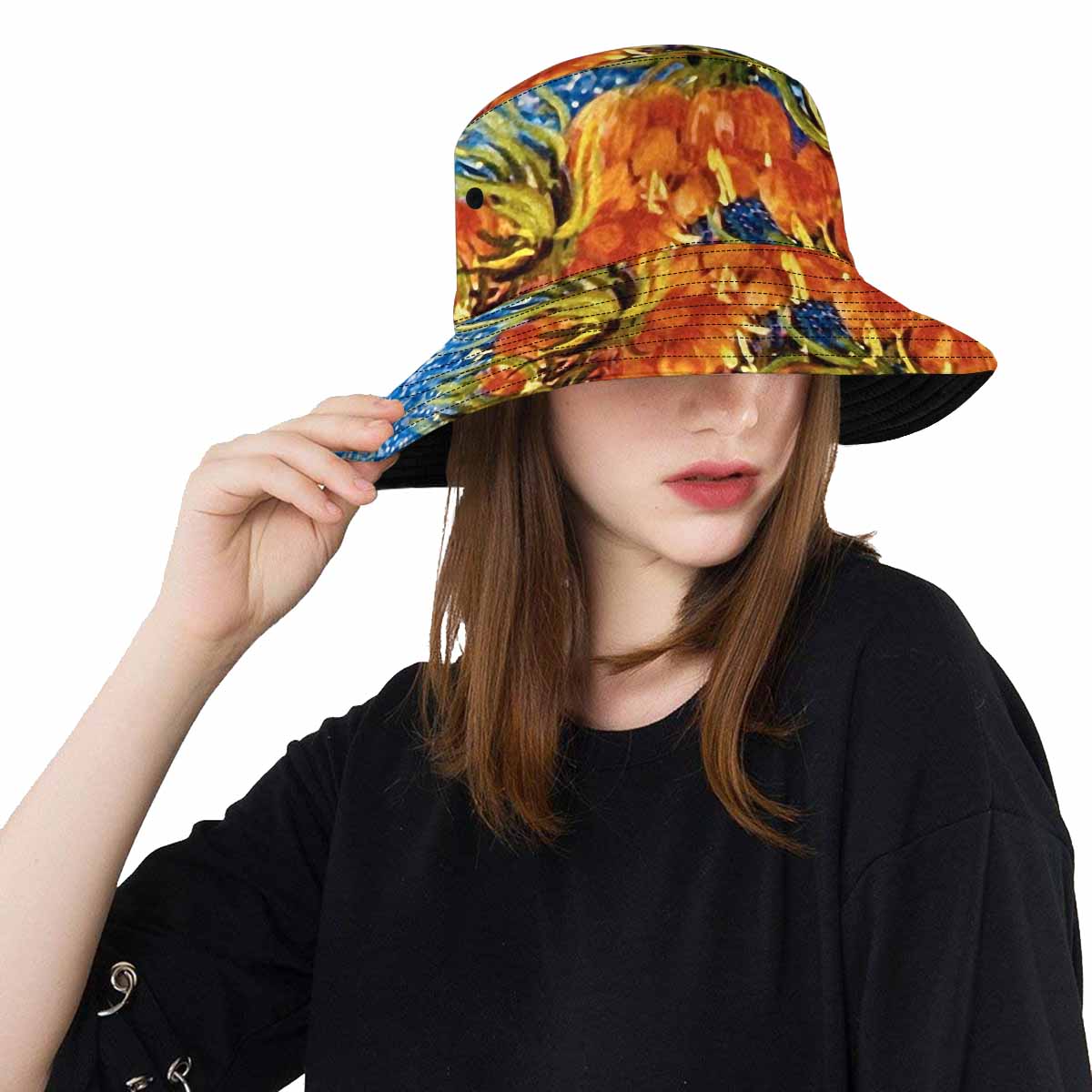 Vintage floral unisex bucket boonie Hat, outdoors hat, Design 42