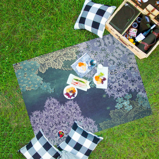 Victorian lace print waterproof picnic mat, 69 x 55in, design 05