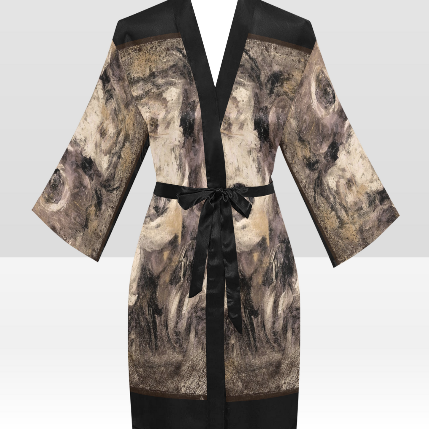 Vintage Floral Kimono Robe, Black or White Trim, Sizes XS to 2XL, Design 16