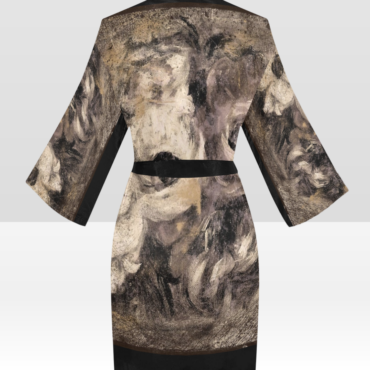 Vintage Floral Kimono Robe, Black or White Trim, Sizes XS to 2XL, Design 16