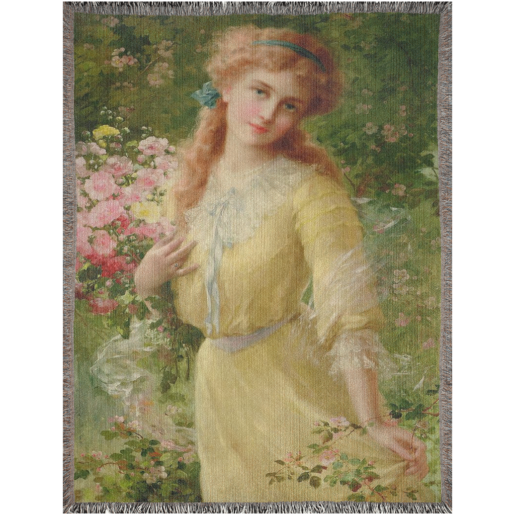 100% cotton Victorian Lady design design woven blanket, 50 x 60 or 60 x 80in, Portrait of a Girl