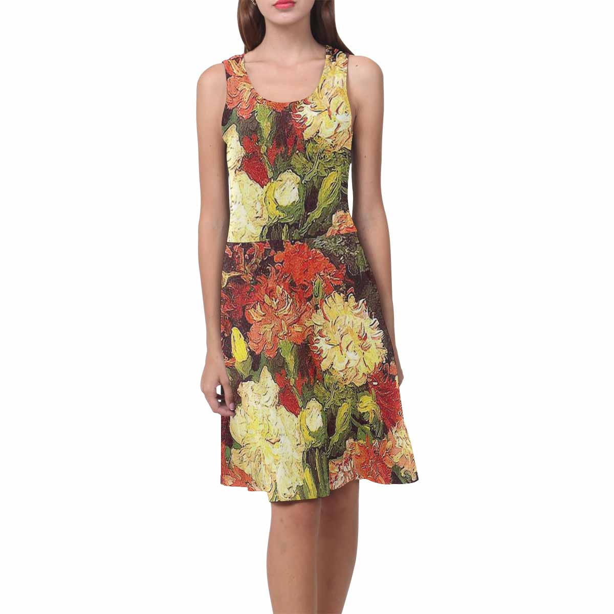 Vintage floral short summer flare dress,  XS to 3XL plus size, model D09534 Design 33