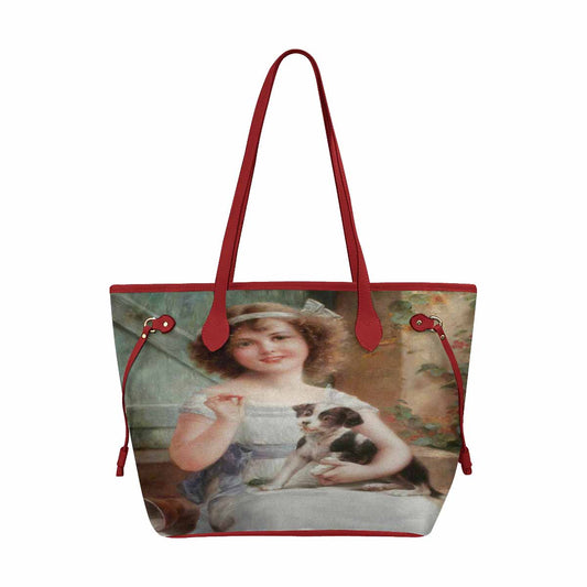 Victorian Girl Design Handbag, Model 1695361, Waiting For The Vet, RED TRIM