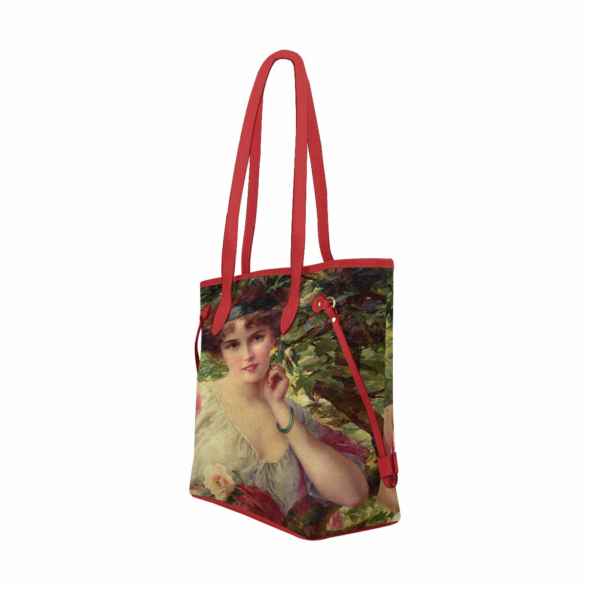 Victorian Lady Design Handbag, Model 1695361, A Summer Rose, RED TRIM