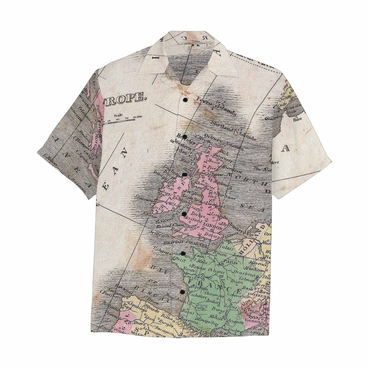 Antique Map design Hawaiian mens shirt, Design 9