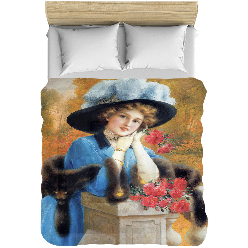 Victorian lady design comforter, twin, twin XL, queen or king, CARNATIONS ARE FOR LOVE