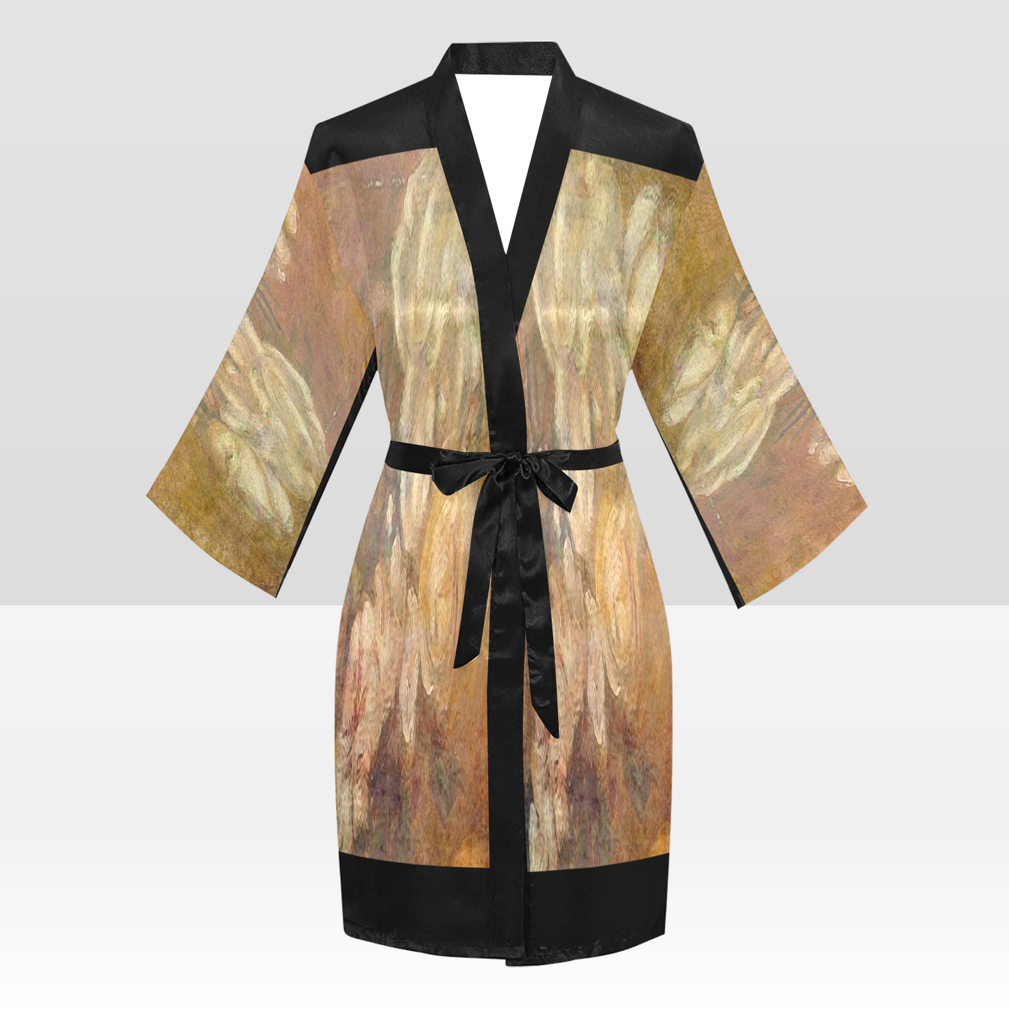 Vintage Floral Kimono Robe, Black or White Trim, Sizes XS to 2XL, Design 17