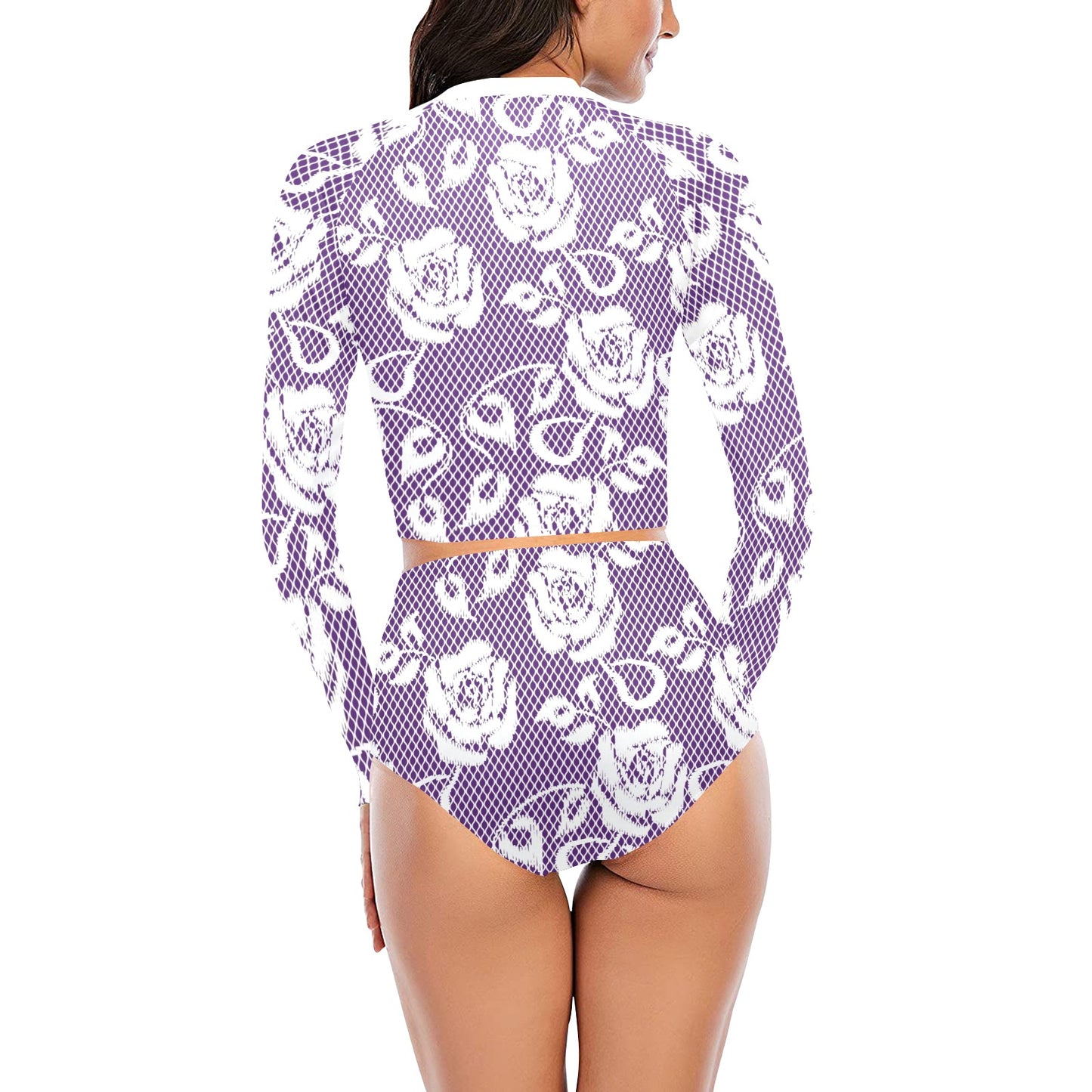 Victorian printed lace, long sleeve 2pc swimsuit, beachwear, design 18 Long Sleeve Bikini Set (Model S27)