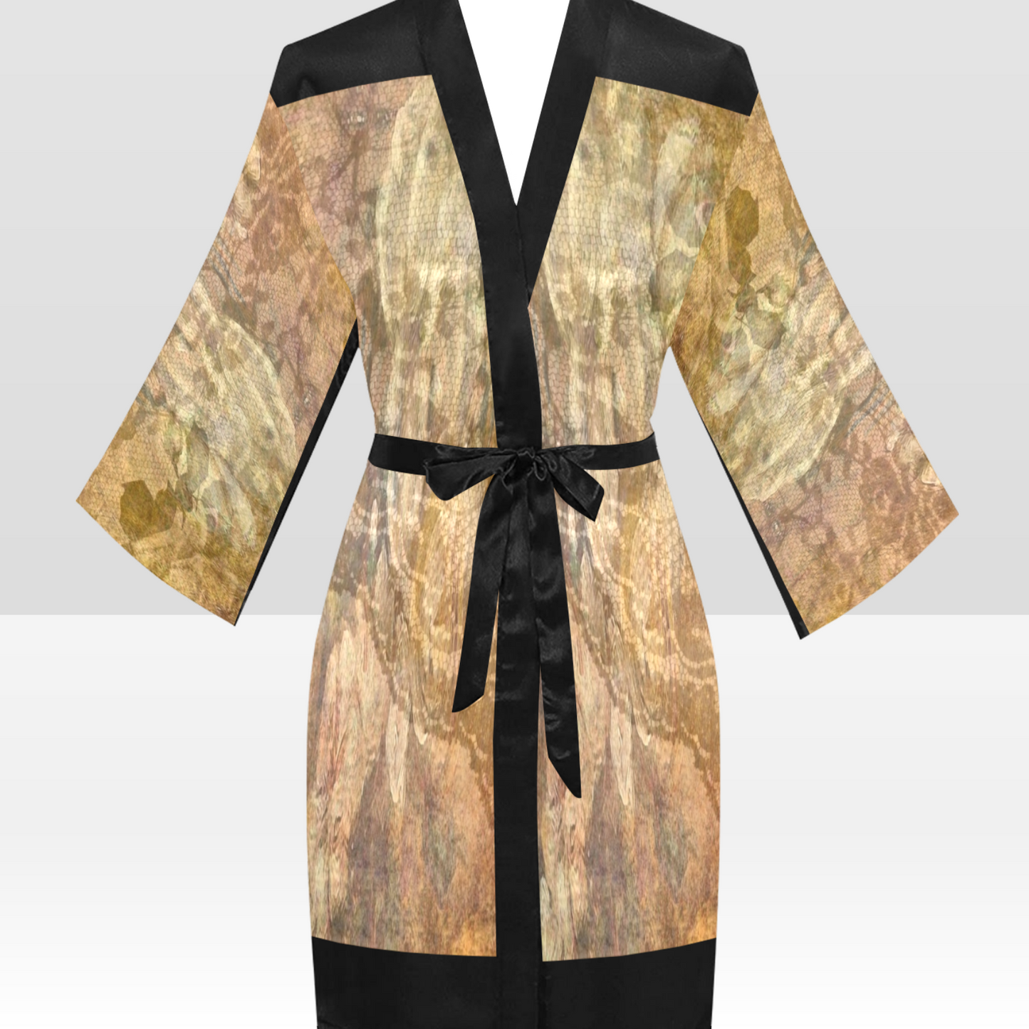 Vintage Floral Kimono Robe, Black or White Trim, Sizes XS to 2XL, Design 17x