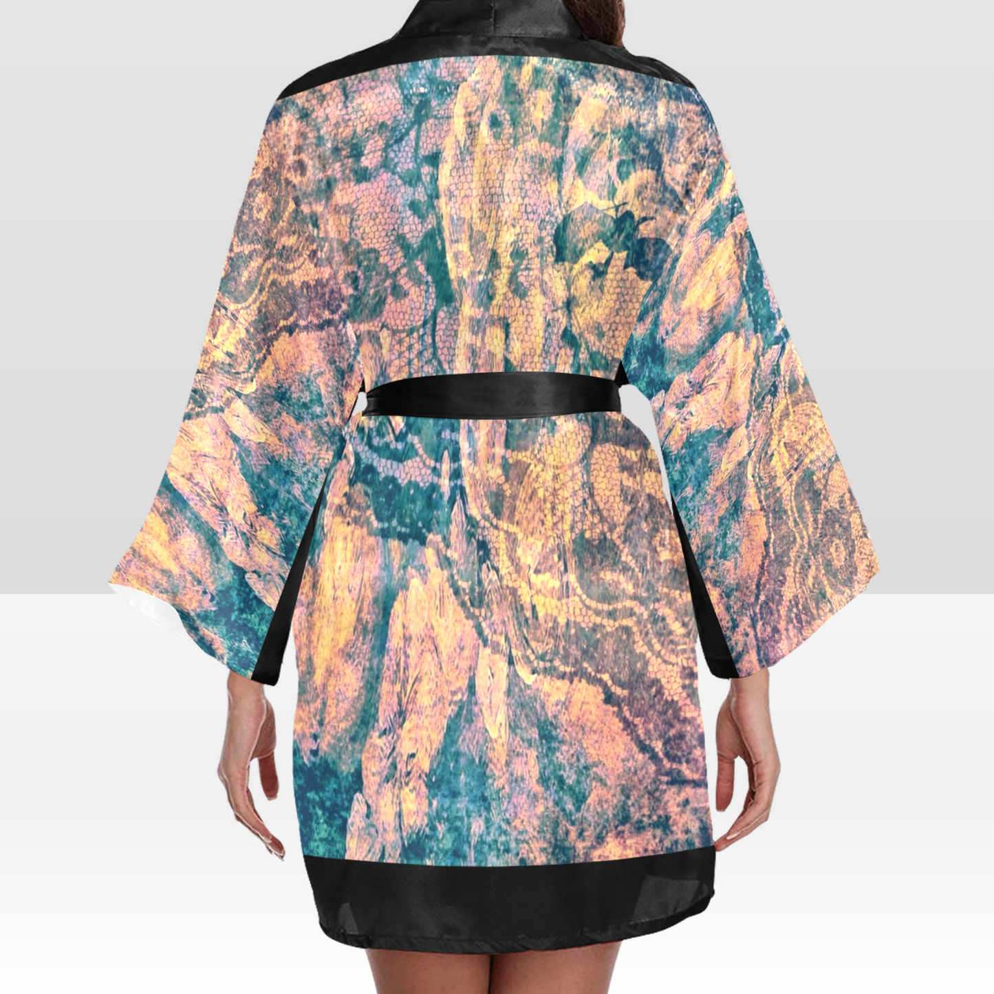 Vintage Floral Kimono Robe, Black or White Trim, Sizes XS to 2XL, Design 17xx