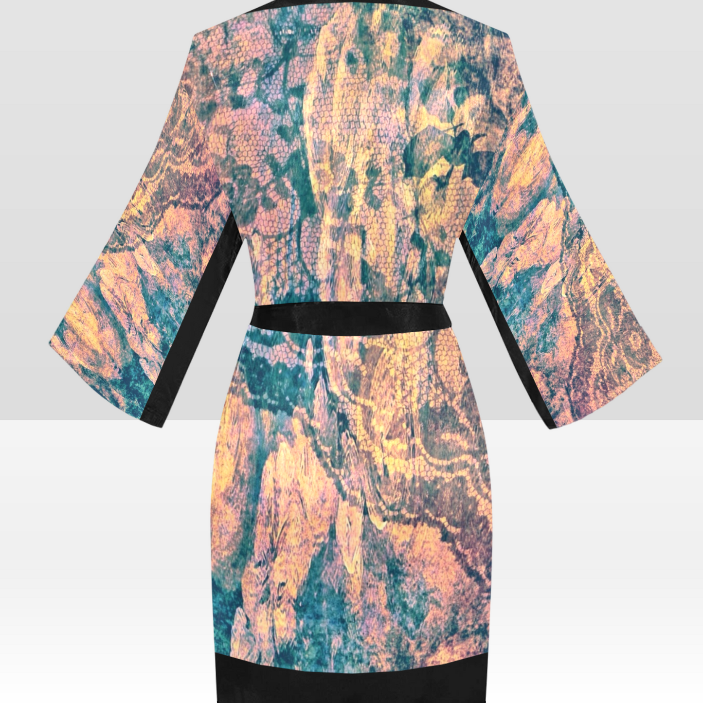 Vintage Floral Kimono Robe, Black or White Trim, Sizes XS to 2XL, Design 17xx