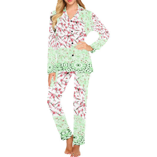Victorian printed lace pajama set, design 10 Women's Long Pajama Set (Sets 02)