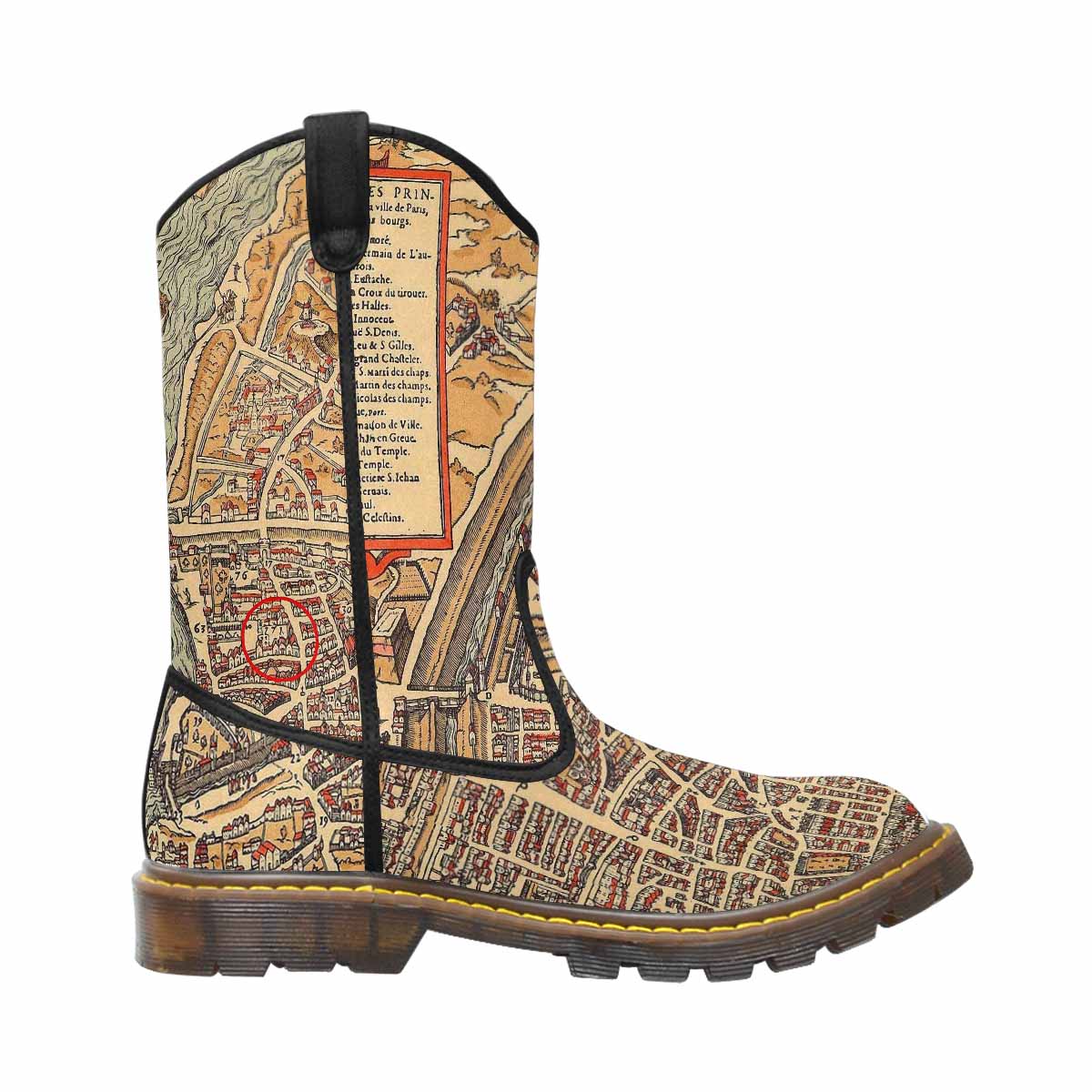 Antique Map design womens western lumber boots, Design 49