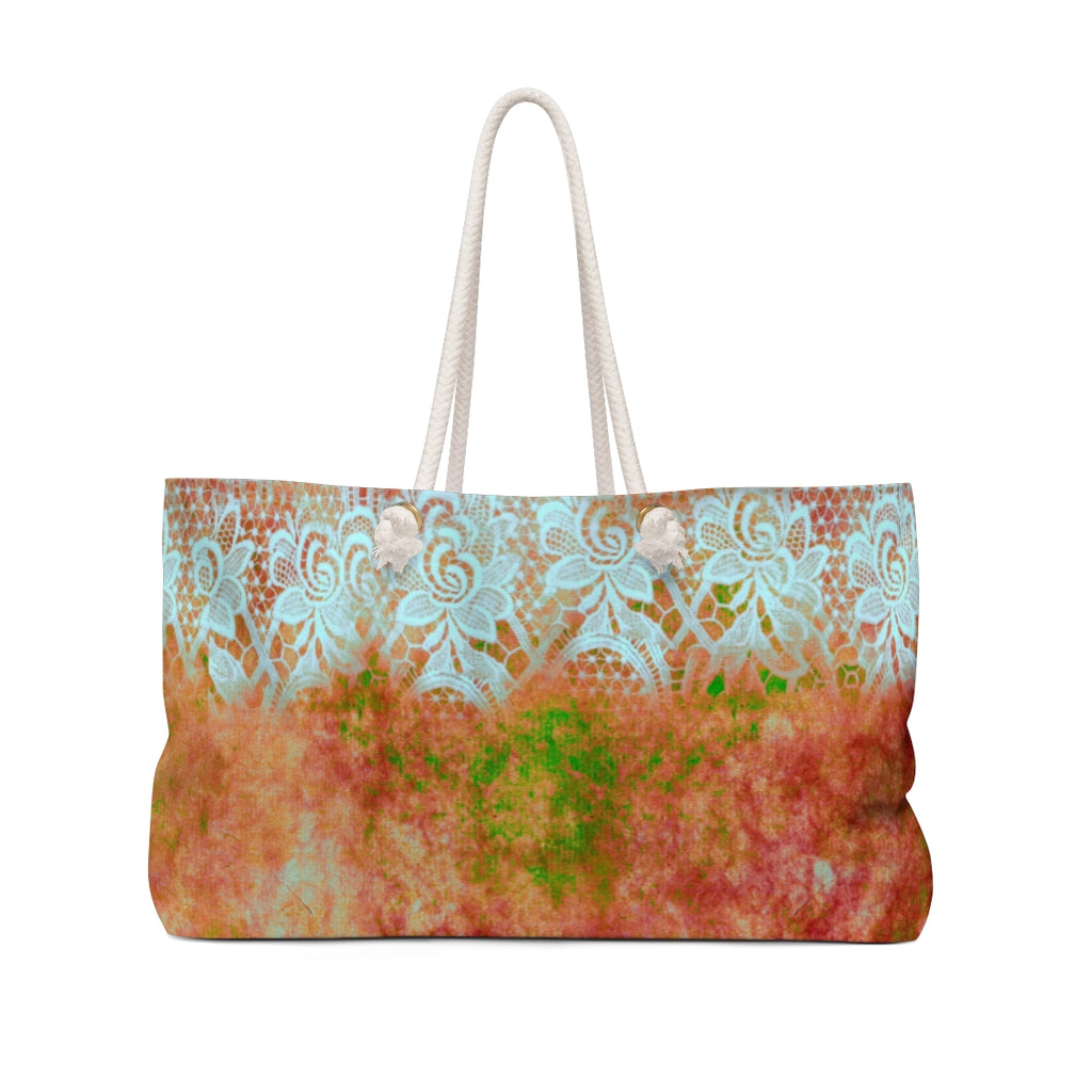 Victorian lace print weekender bag, large, design 31