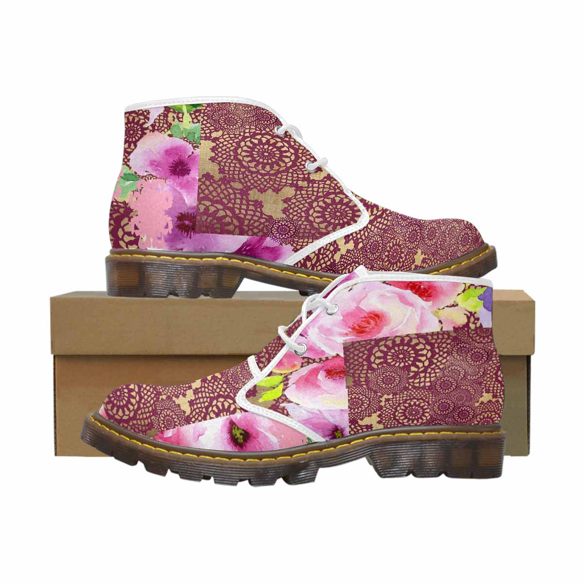 Lace Print, Cute comfy womens Chukka boots, design 13