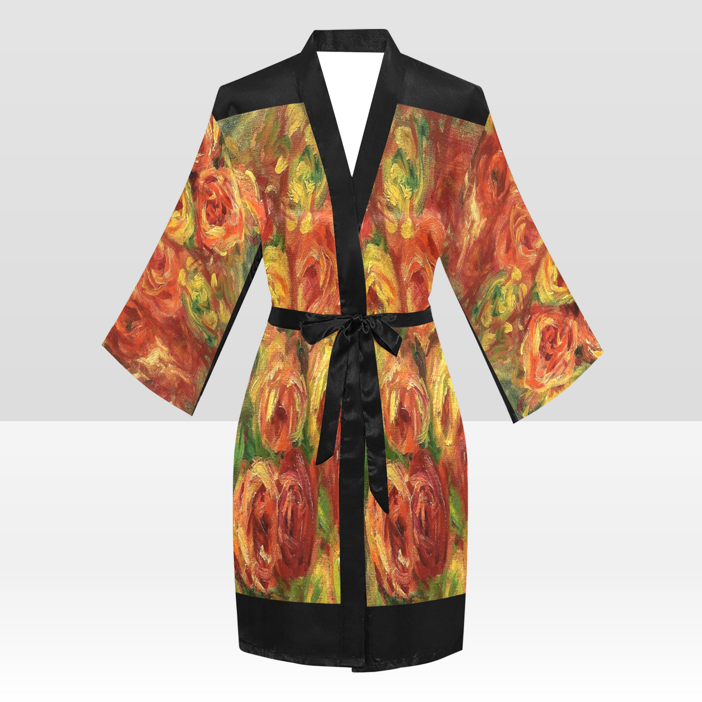 Vintage Floral Kimono Robe, Black or White Trim, Sizes XS to 2XL, Design 18
