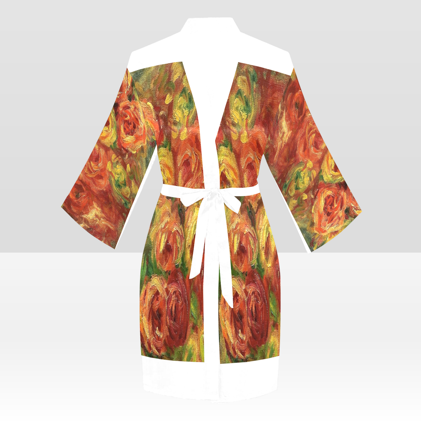 Vintage Floral Kimono Robe, Black or White Trim, Sizes XS to 2XL, Design 18