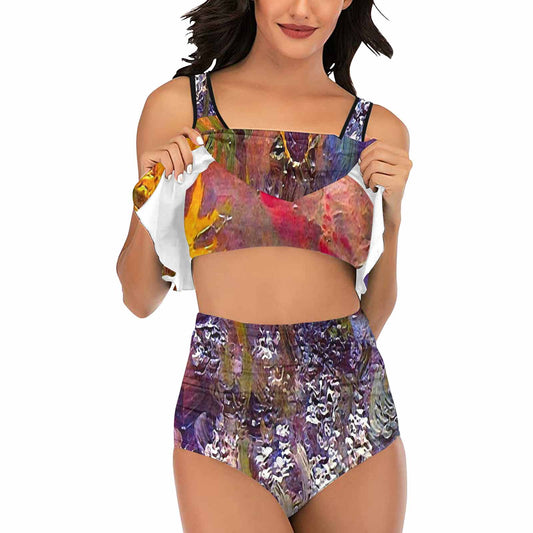 Vintage floral high waisted flounce top bikini, swim wear, Design 54