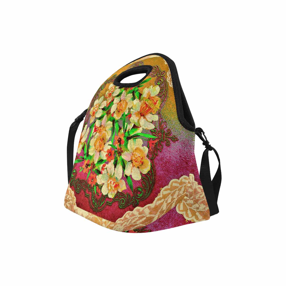 Victorian lace print insulated lunch bag, design 48