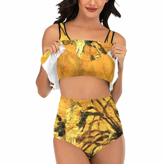 Vintage floral high waisted flounce top bikini, swim wear, Design 61