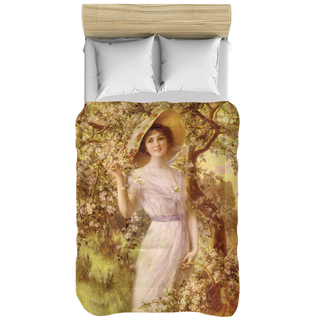 Victorian lady design comforter, twin, twin XL, queen or king, CHERRY BLOSSOM