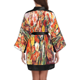Vintage Floral Kimono Robe, Black or White Trim, Sizes XS to 2XL, Design 19