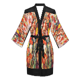 Vintage Floral Kimono Robe, Black or White Trim, Sizes XS to 2XL, Design 19