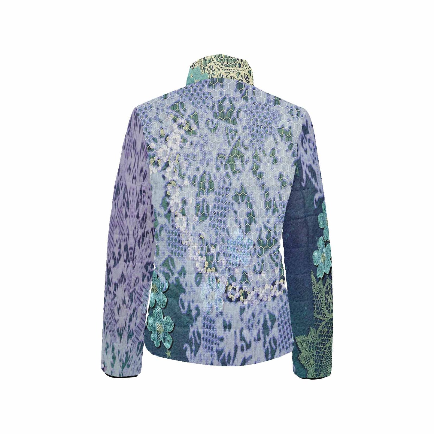 Victorian Lace print womens padded quilted jacket, design 05