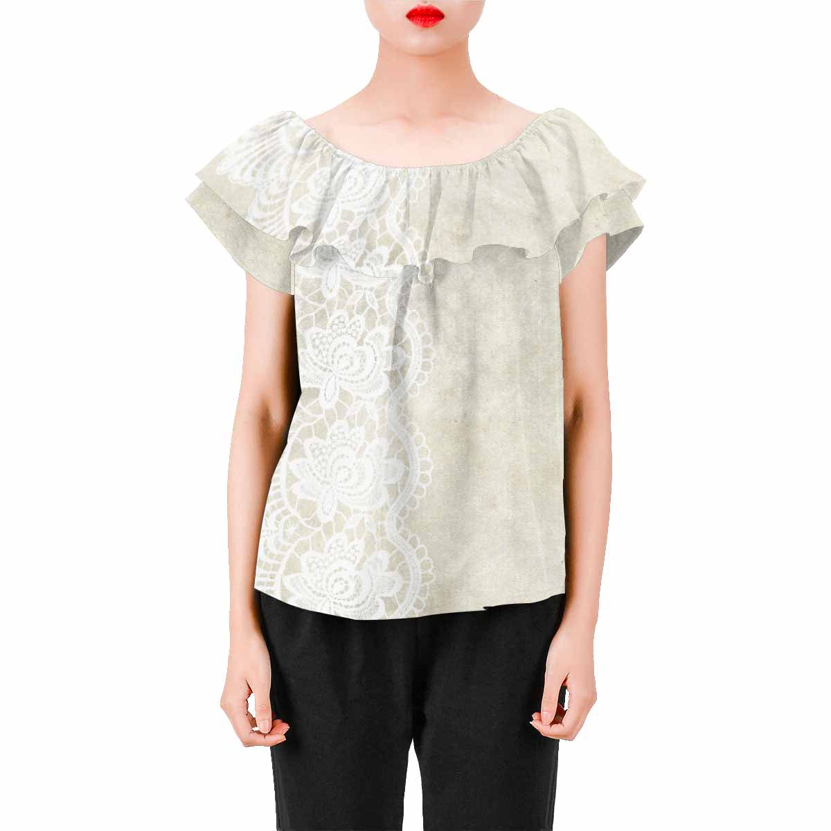 Victorian Lace print Chiffon Blouse, design 27