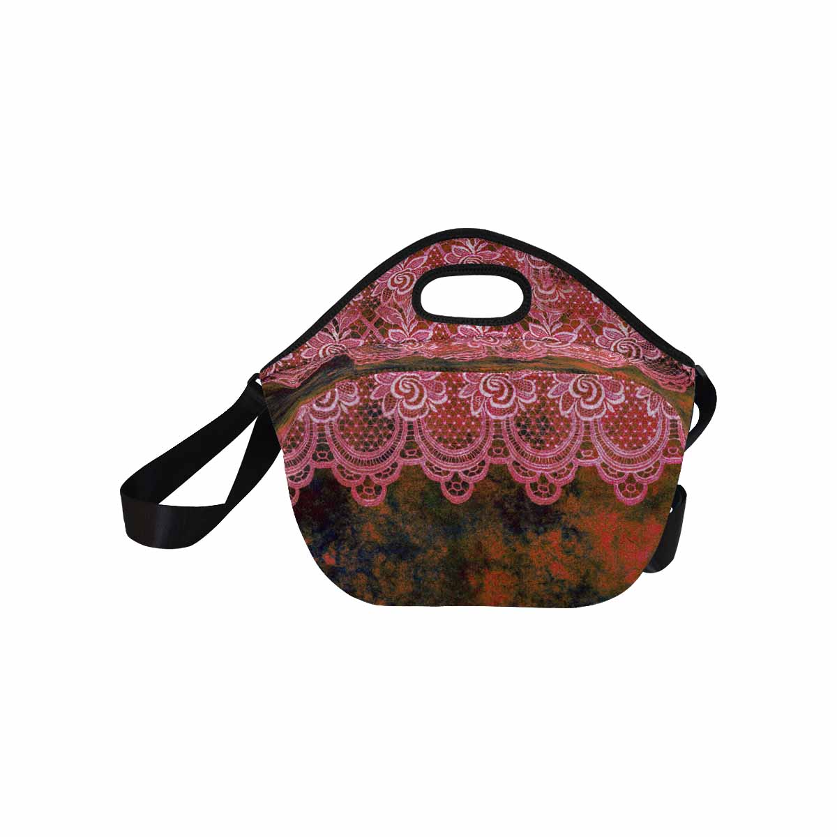 Victorian lace print insulated lunch bag, design 32