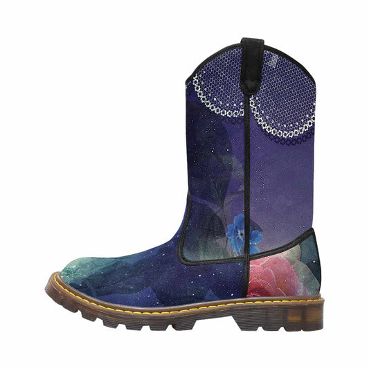 Victorian lace print, western lumber boots, design 02