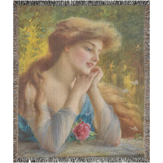 100% cotton Victorian Lady design design woven blanket, 50 x 60 or 60 x 80in, Reverie 2