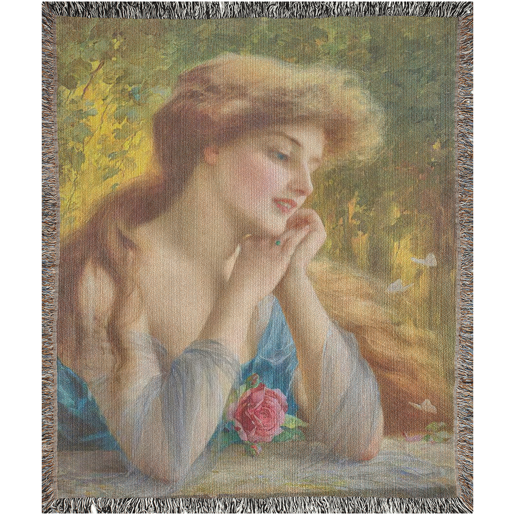 100% cotton Victorian Lady design design woven blanket, 50 x 60 or 60 x 80in, Reverie 2