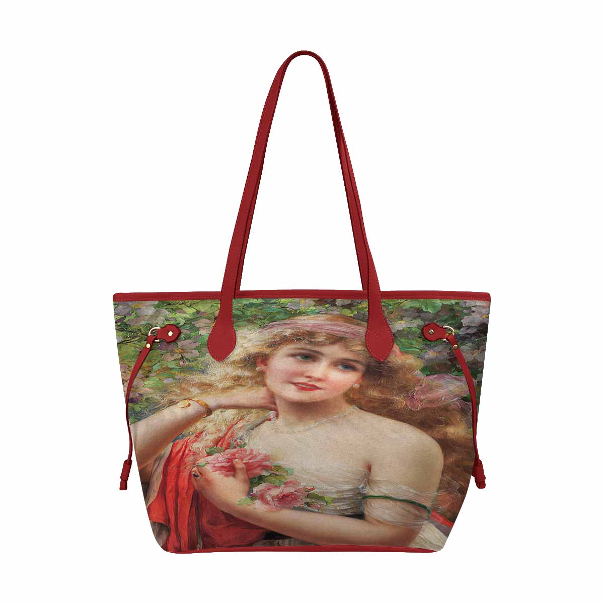 Victorian Lady Design Handbag, Model 1695361, Young Lady With Roses, RED TRIM