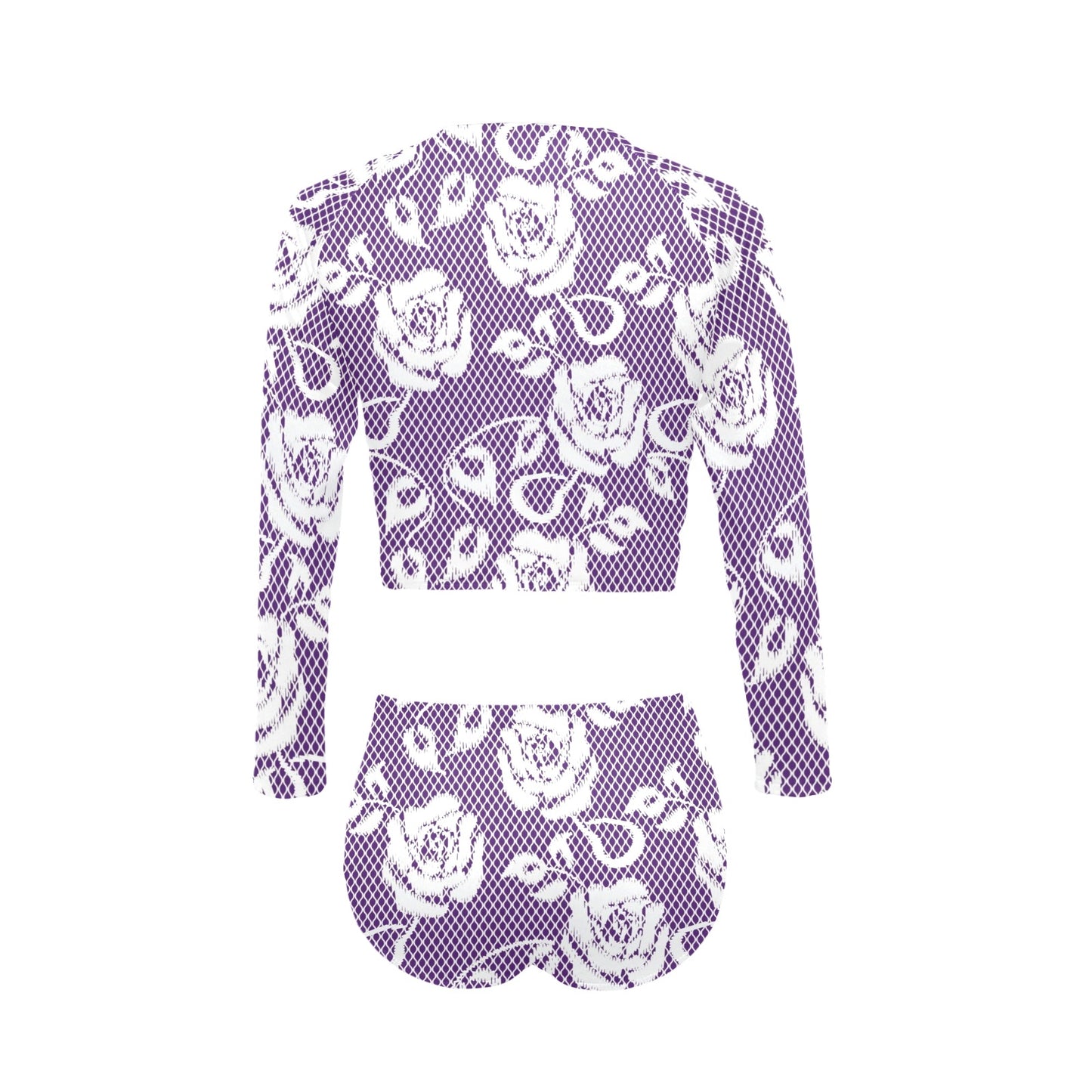 Victorian printed lace, long sleeve 2pc swimsuit, beachwear, design 18 Long Sleeve Bikini Set (Model S27)