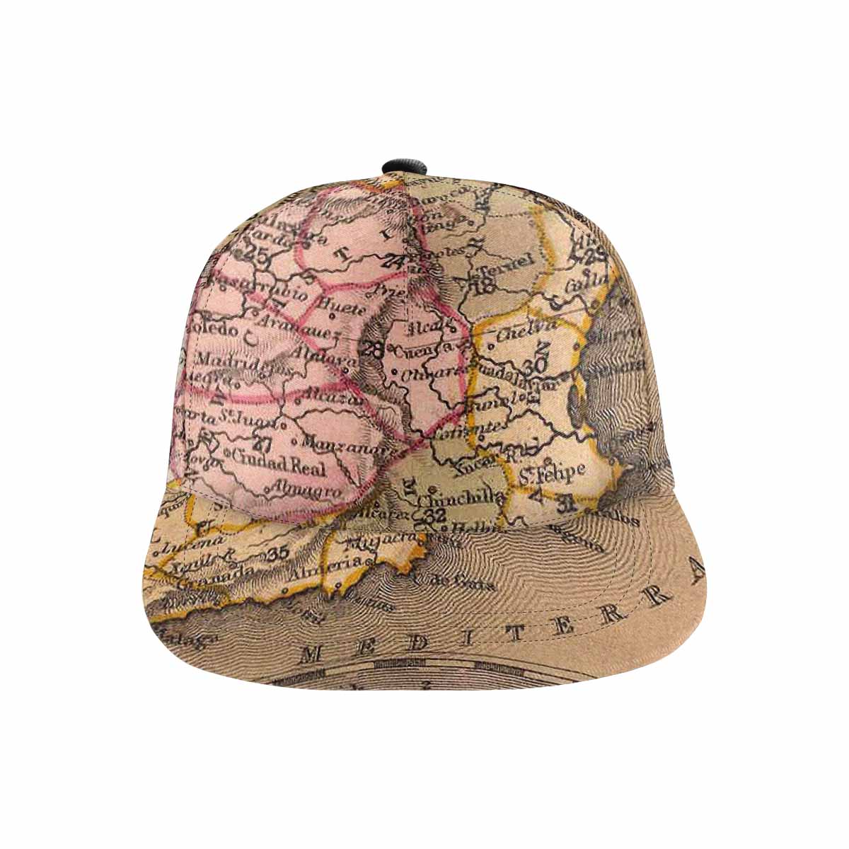 Antique Map design mens or womens deep snapback cap, trucker hat, Design 16