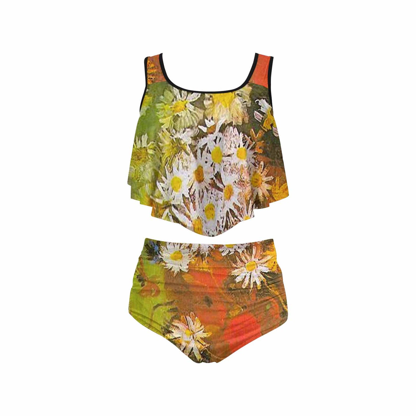 Vintage floral high waisted flounce top bikini, swim wear, Design 60