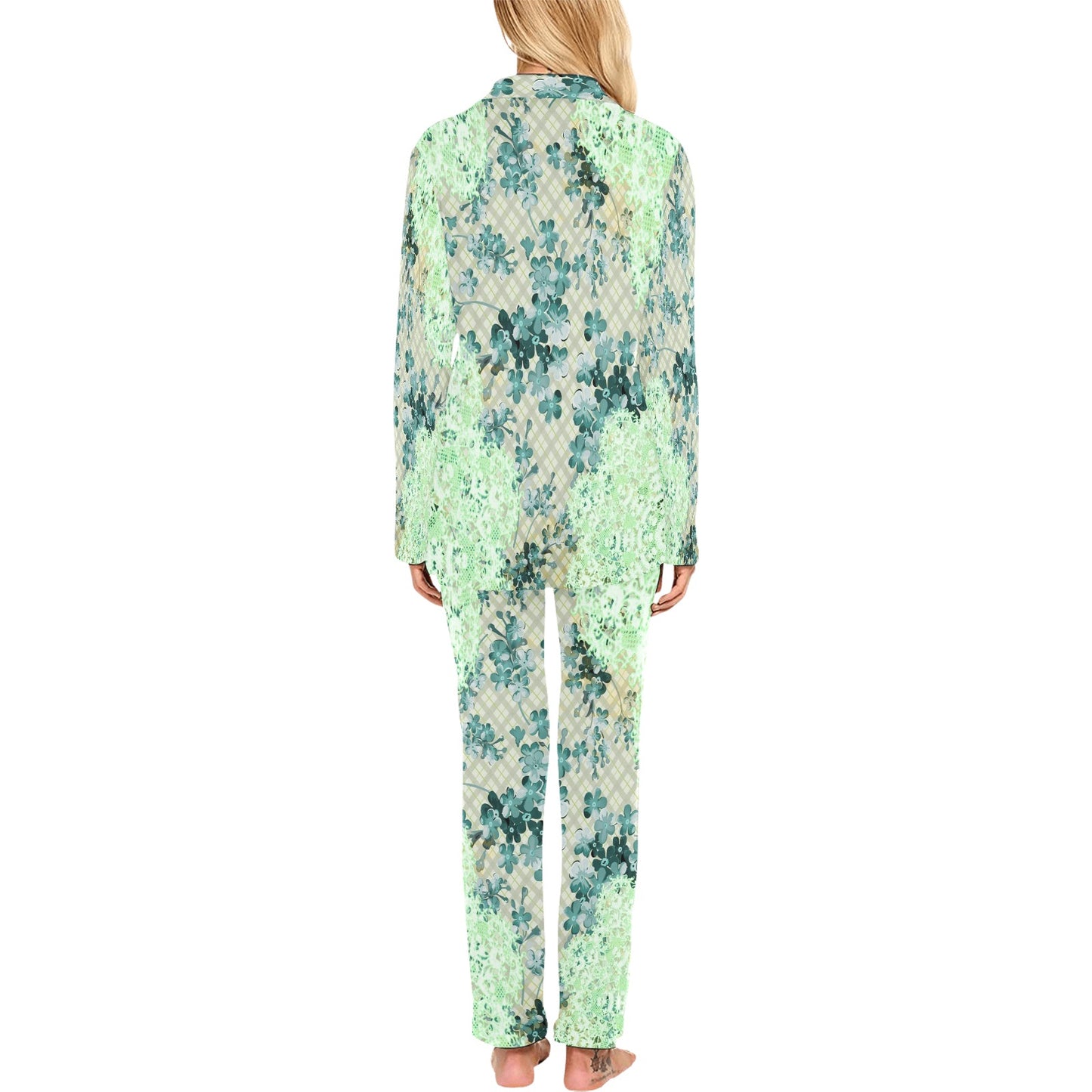 Victorian printed lace pajama set, design 53 Women's Long Pajama Set (Sets 02)