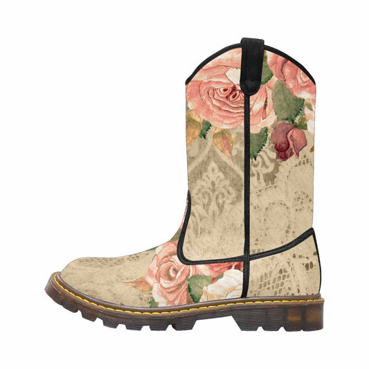 Victorian lace print, western lumber boots, design 25
