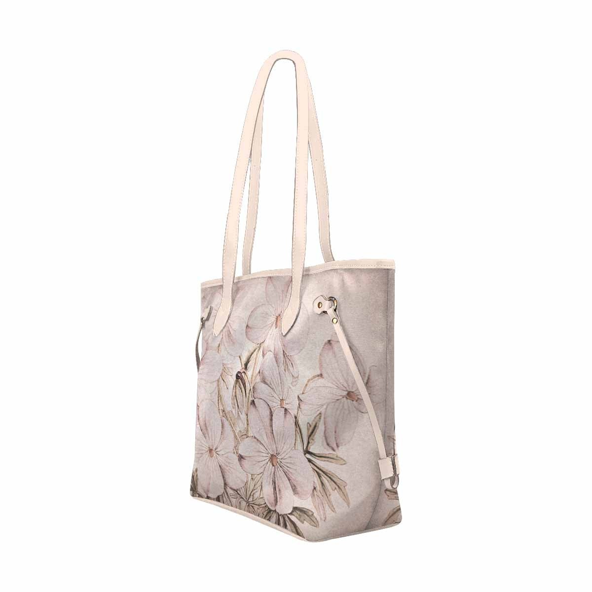 Vintage Floral Handbag, Classic Handbag, Mod 1695361 Design 13x, BEIGE/TAN TRIM