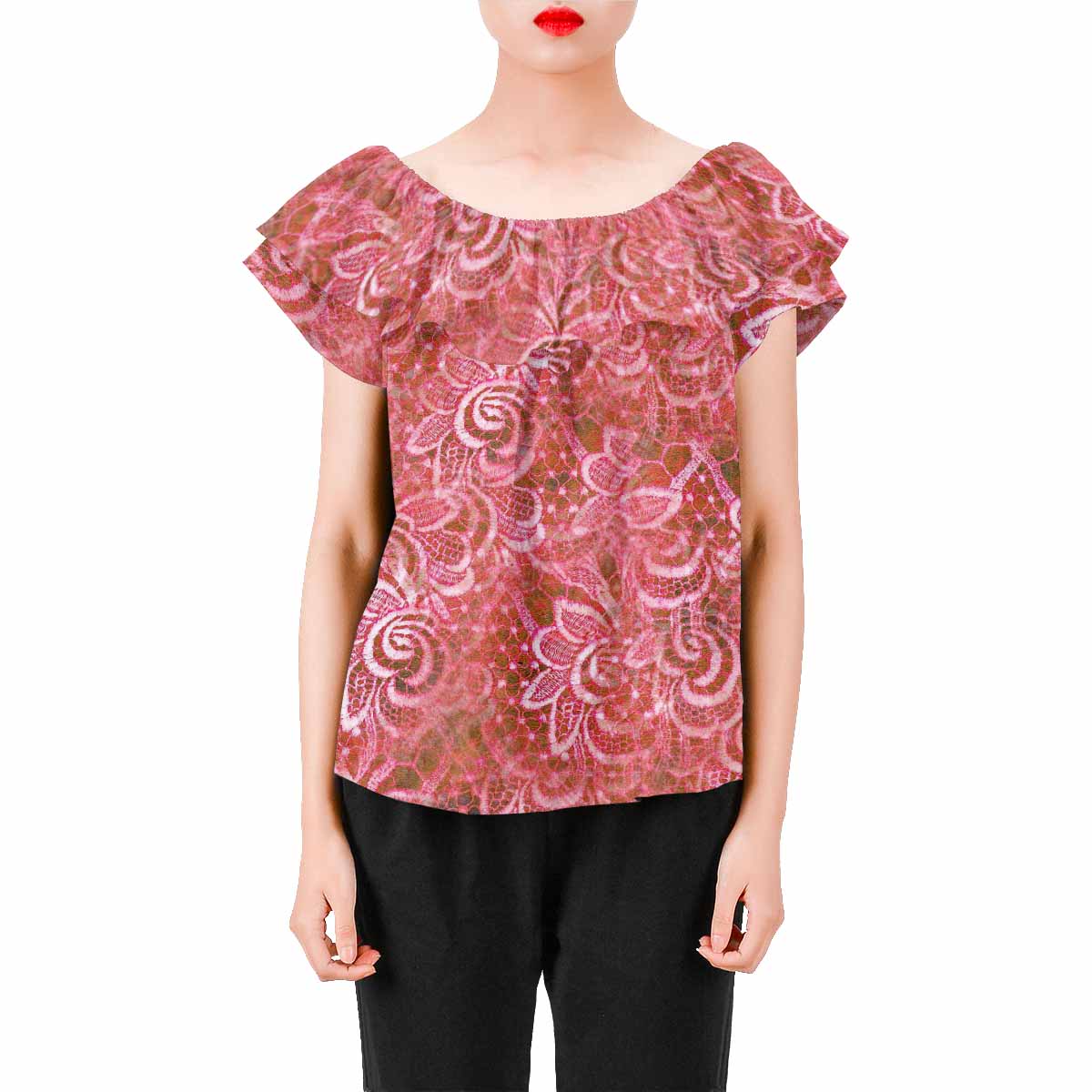 Victorian Lace print Chiffon Blouse, design 33
