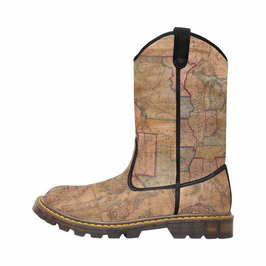 Antique Map design womens western lumber boots, Design 28