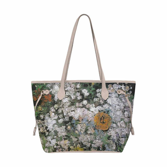 Vintage Floral Handbag, Classic Handbag, Mod 1695361 Design 07, BEIGE/TAN TRIM