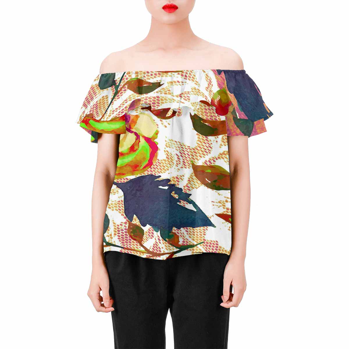 Victorian Lace print Chiffon Blouse, design 22