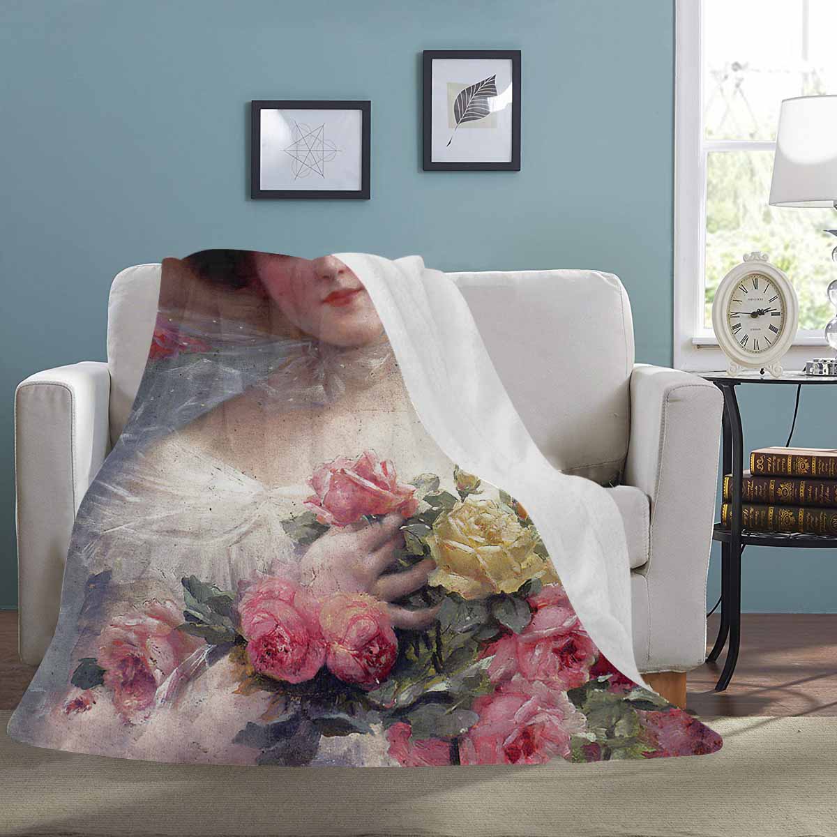 Victorian Lady Design BLANKET, LARGE 60 in x 80 in, BEAUTY WITH FLOWERS