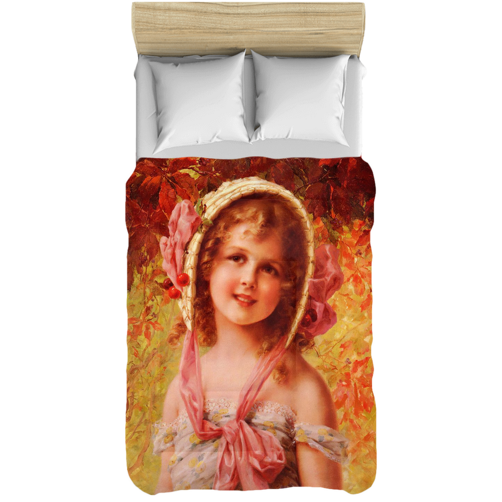 Victorian lady design comforter, twin, twin XL, queen or king, THE CHERRY BONNET