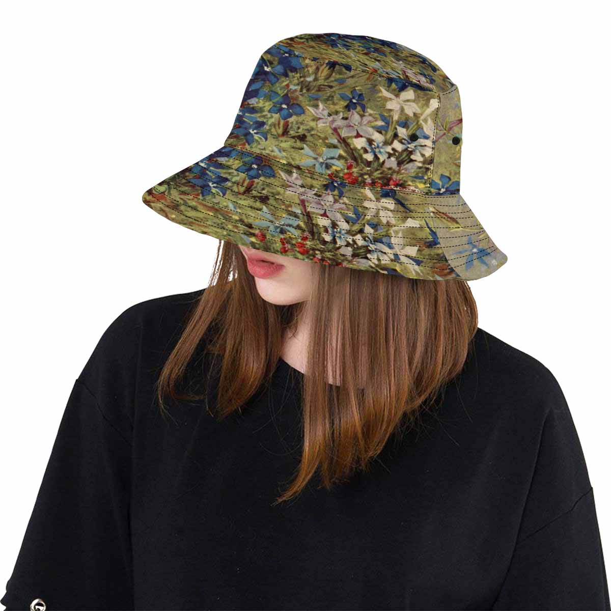 Vintage floral unisex bucket boonie Hat, outdoors hat, Design 39